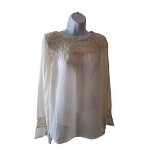Paper Crane Cream Lace Blouse  M Boho Coquette Soft Girl Sheer Top Romantic